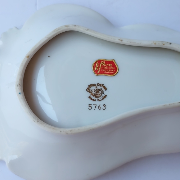 Vintage Lefton China Speckled Gold Gilt Floral Pear Shaped Nappy Trinket Dish - Picture 6 of 8